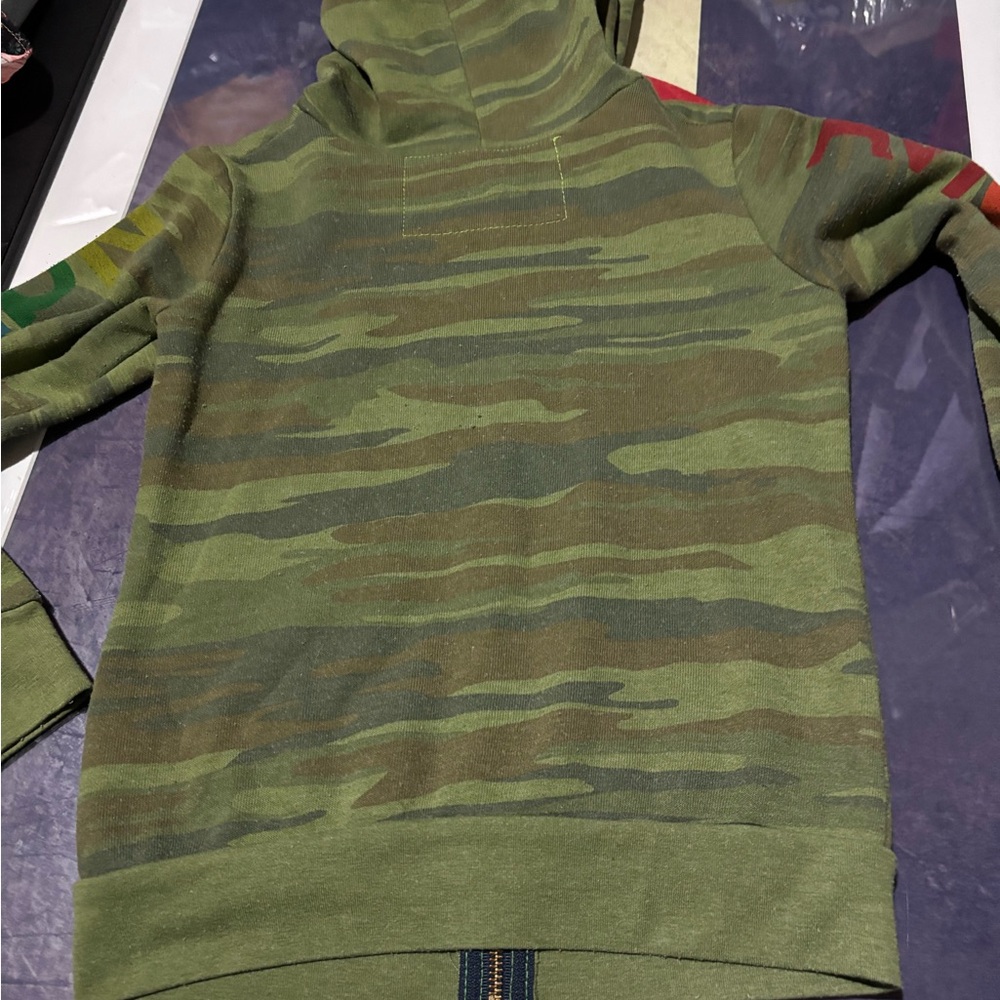 Aviator Nation Green Camo Zip Hoodie with Rainbow Surf Patch - Picture 3 of 5